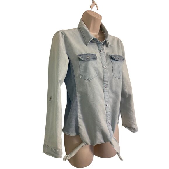 Cirana Womens Size M Washed Blue With Side Stretch Knit Tie Waist Top Western - Picture 2 of 6